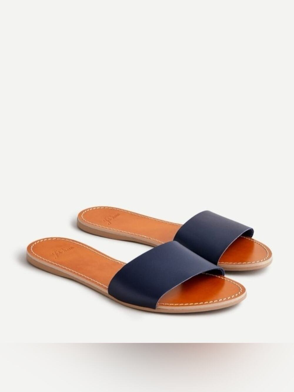 J. Crew Capri Slide Sandals Vachetta Leather Navy Blue Made In Italy Size 10